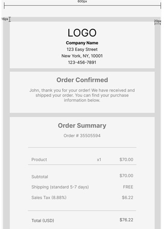 wireframe of receipt email